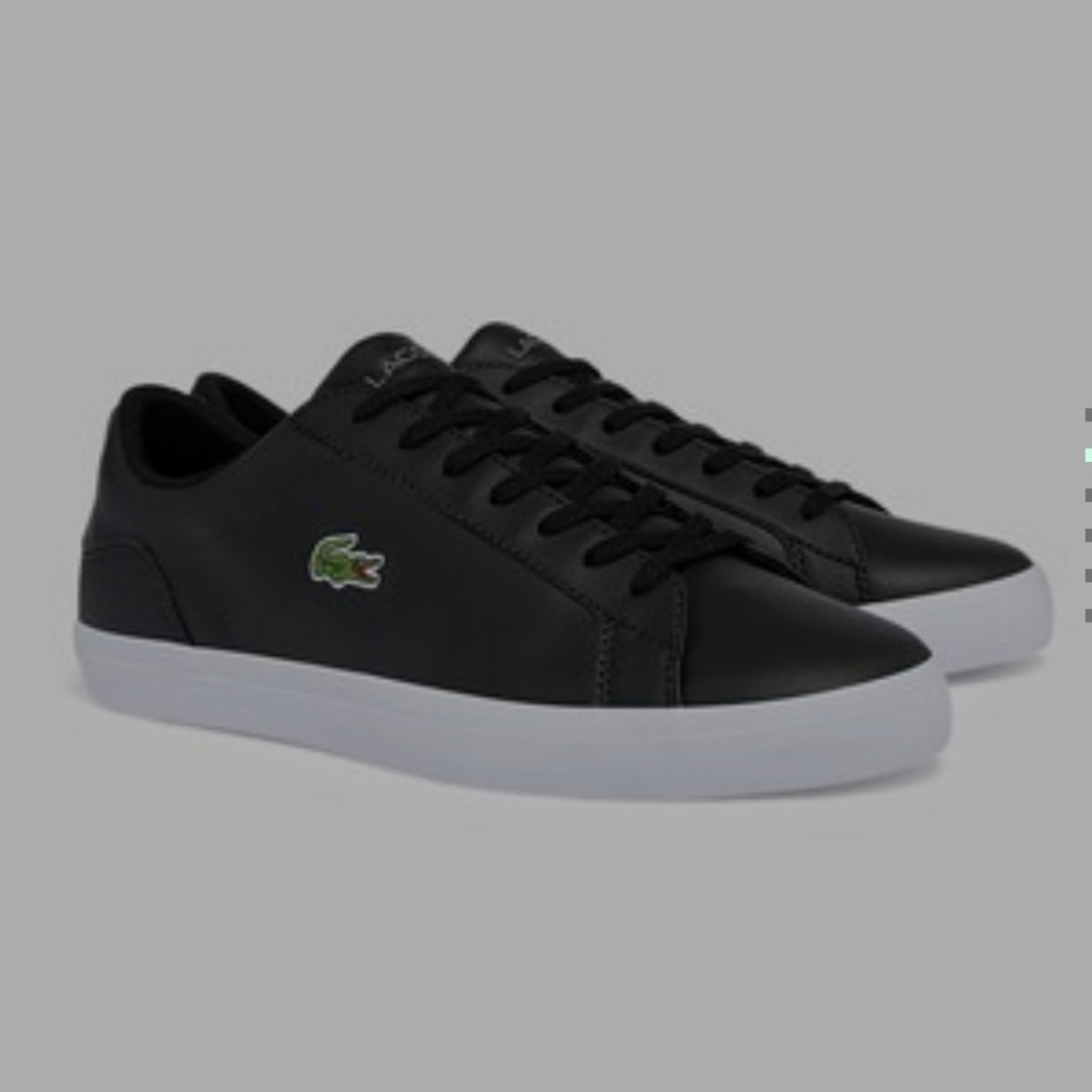 Lacoste Black Leather sneakers shoes with White outsole,Unisex